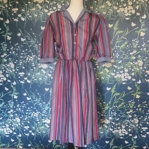 Vtg Avon Multicolor Striped Collared Dress
